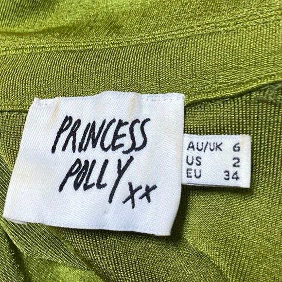 Princess Polly Green Long Sleeve Collared Deep V Neck Wrap Mini Dress Size 2 - Picture 4 of 4